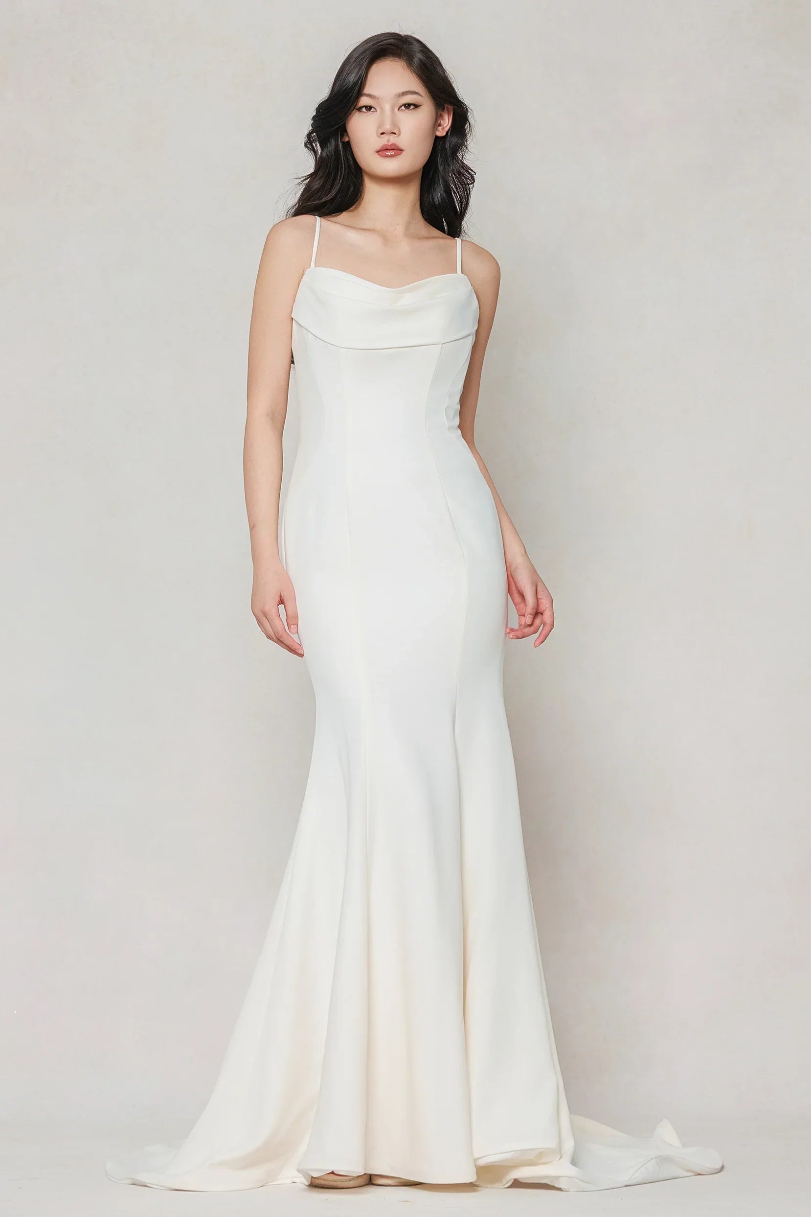 Trumpet-Mermaid Sweep-Brush Train Stretch Satin Wedding Dress CW3605 - COCOMELODY